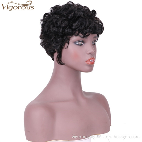 Vigorous Fashion Girl  Black Short Curly Human Hair Wig Wholesale Price Afro Short Wave Curly Wigs for Black Women
